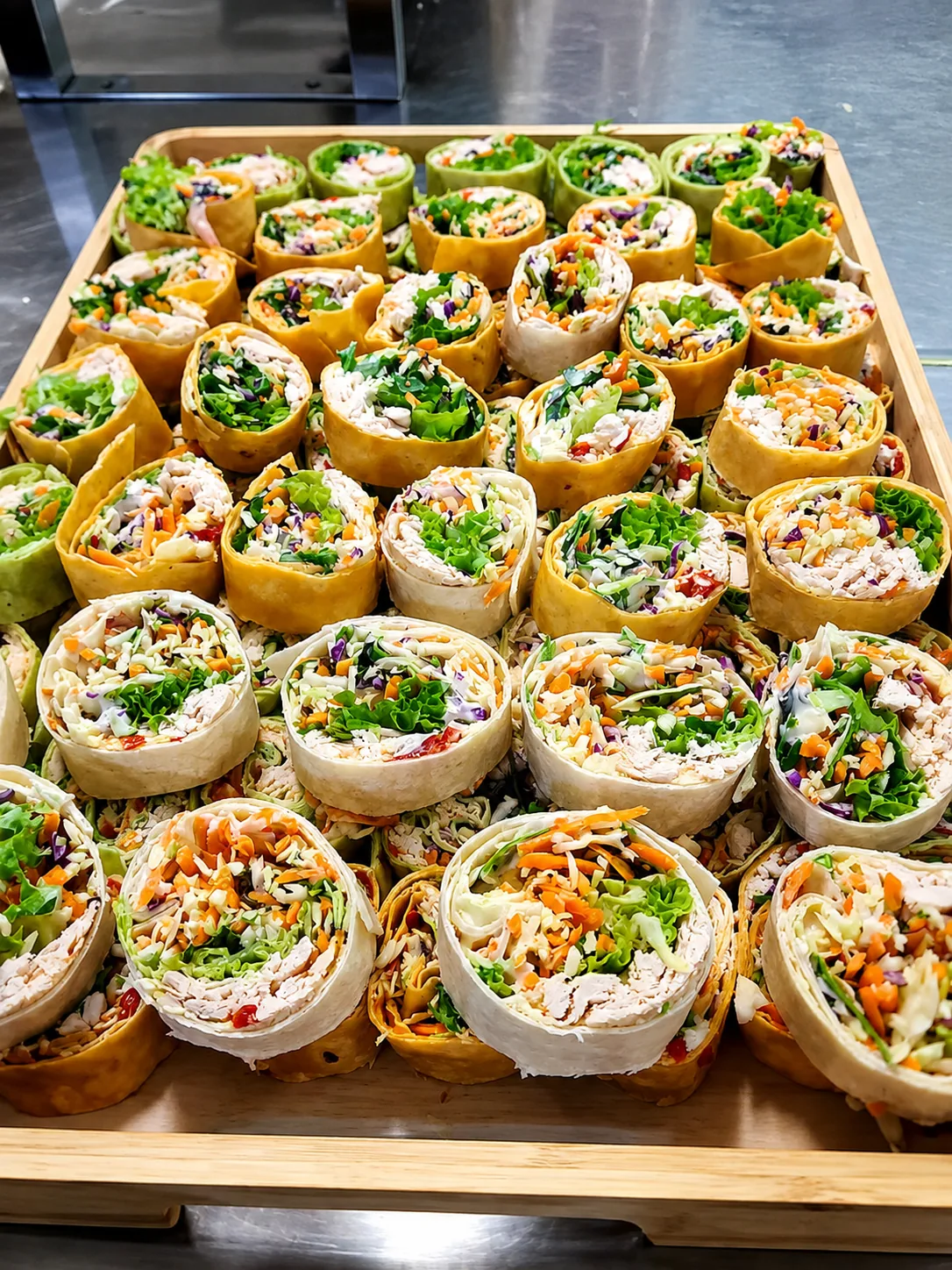 A board of filled wraps cut and set out ready for a function