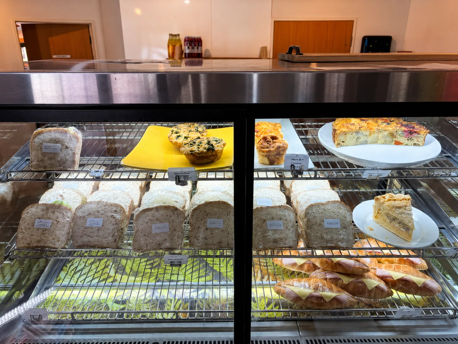 Fresh sandwiches, quiche and savouries in the cabinet