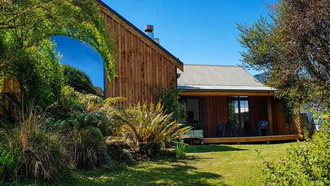 The timber building and garden